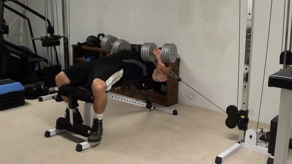 Bottom position for Cable Dumbell Bench Press for Maximum Chest Tension and Pec Mass
